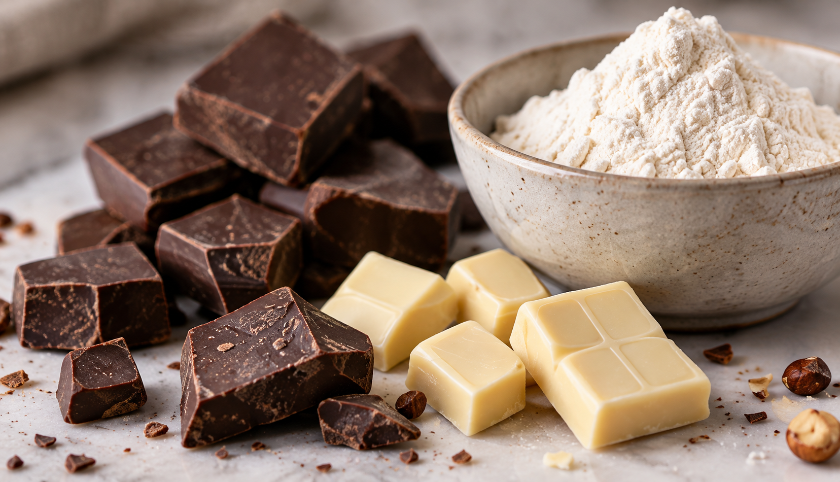 Schokolade und Mehl als Cookie-Zutaten