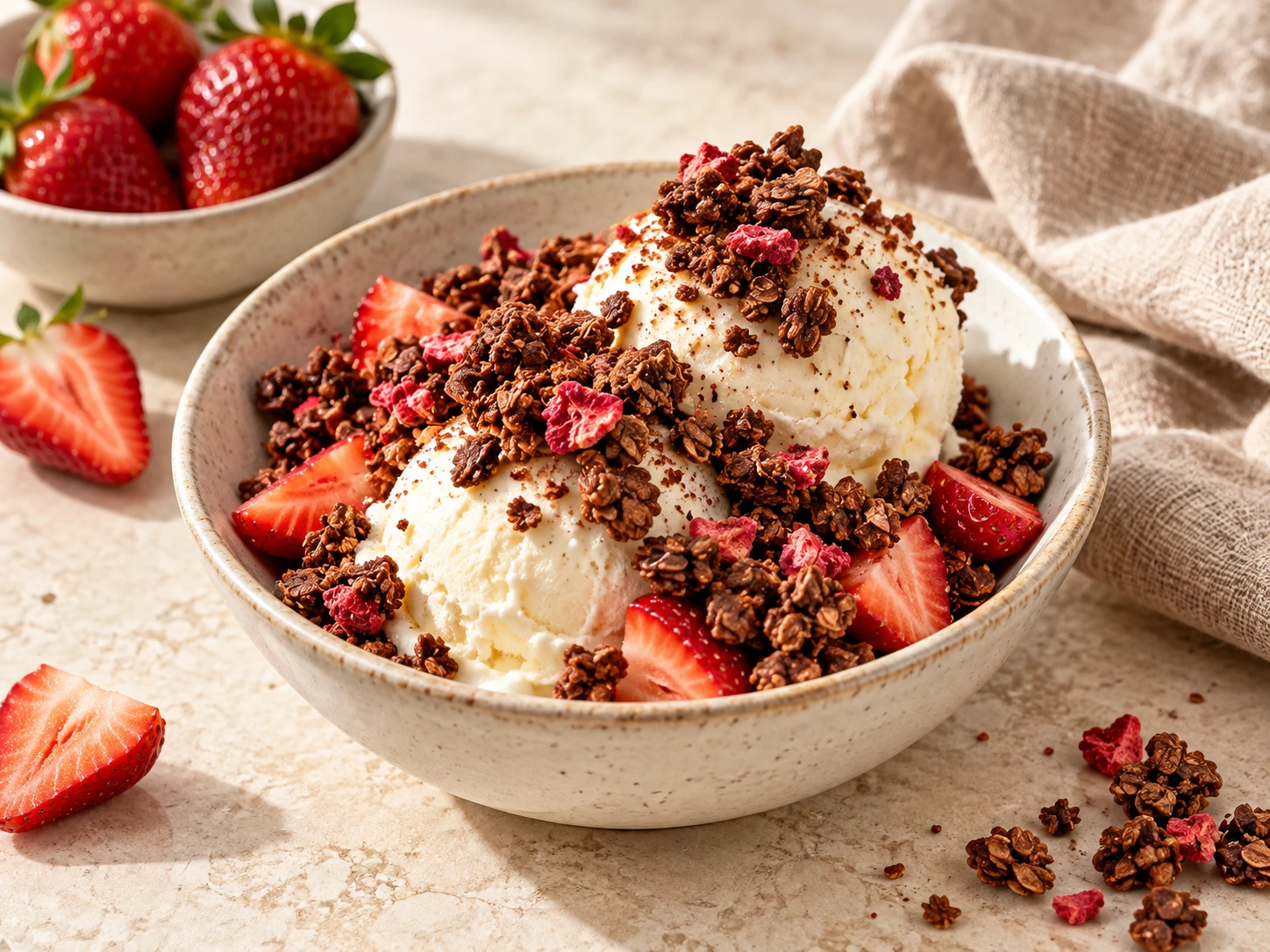 Eis mit Erdbeercrunch