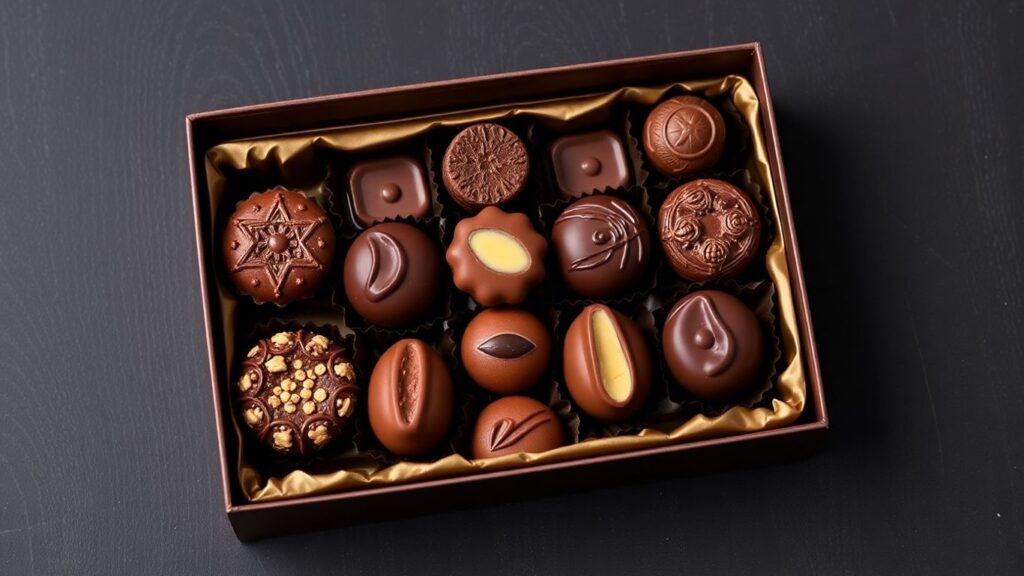 Zehn exquisite Pralinen in einer eleganten Box.