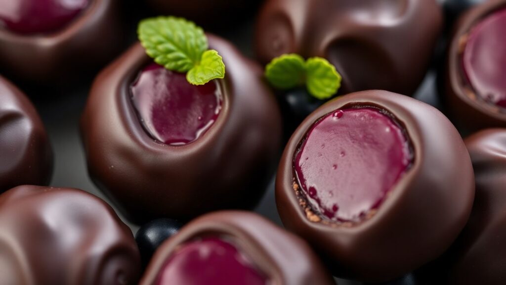 Dunkle Pralinen mit schwarzer Johannisbeere Füllung