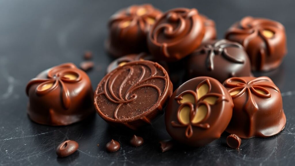 Luxuriöse Pralinen auf dunklem Untergrund