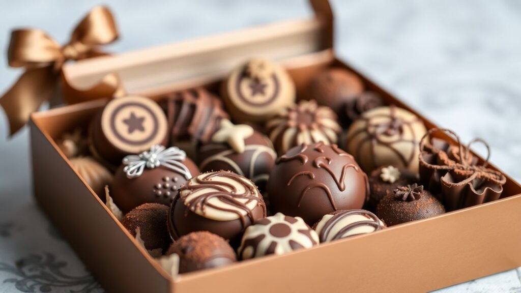 Hochwertige Pralinenbox mit erlesenen Schokoladenkreationen