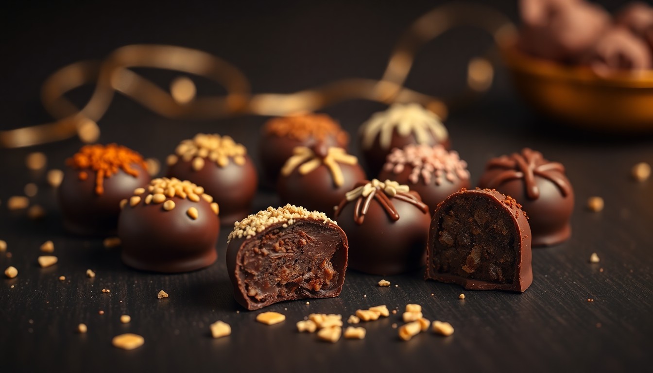 Handcrafted artisan chocolate truffles with elegant toppings