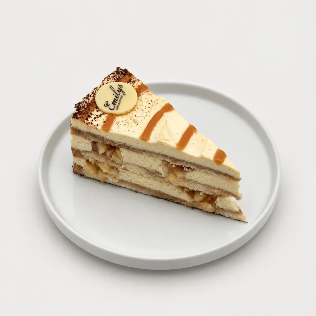 Bratapfel Tiramisu Torte – Stück im Anschnitt