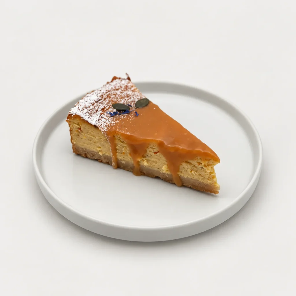 Pumpkin Spice Cheesecake – Stück im Anschnitt
