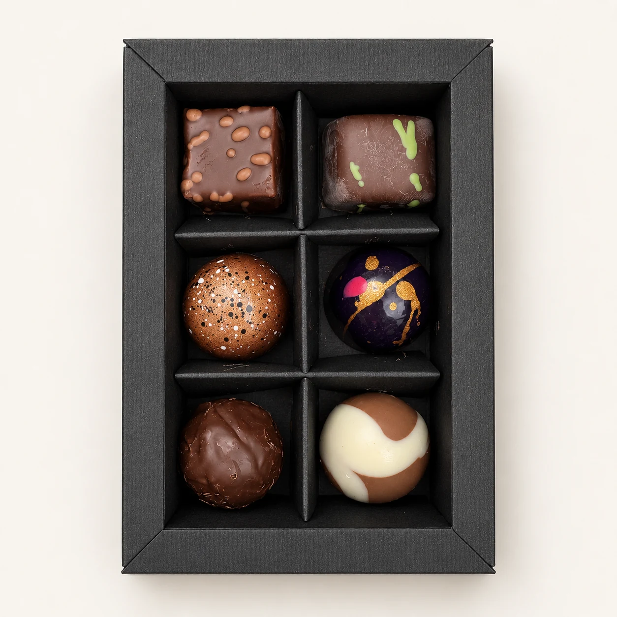 Exquisite Auswahl – Pralinen ohne Alkohol, 6 Pralinen