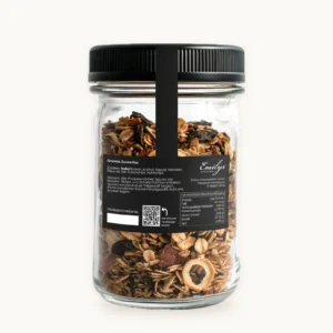 Granola Zuckerfrei im Glas, Rückseite mit Zutaten und Nährwerten