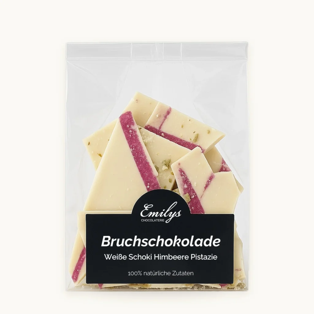 Bruchschokolade Weiße Schoki Himbeere Pistazie im Beutel