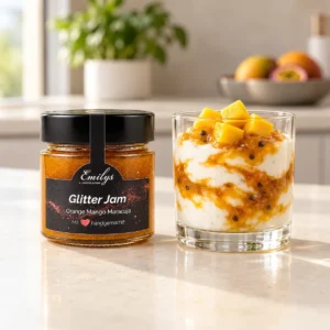 Joghurt mit Mango und Glitter Jam Orange Mango Maracuja
